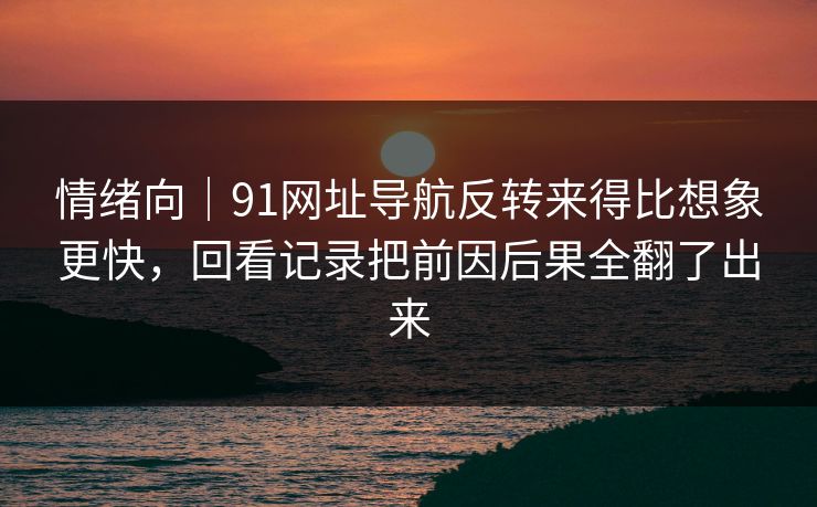 情绪向｜91网址导航反转来得比想象更快，回看记录把前因后果全翻了出来